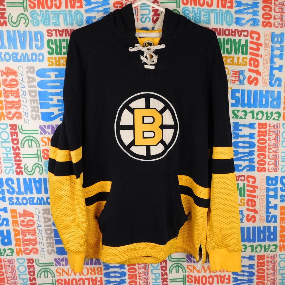 CCM Boston Bruins Lace Up Jersey Hoodie Men's M Black Gold NHL Hockey Sweatshirt